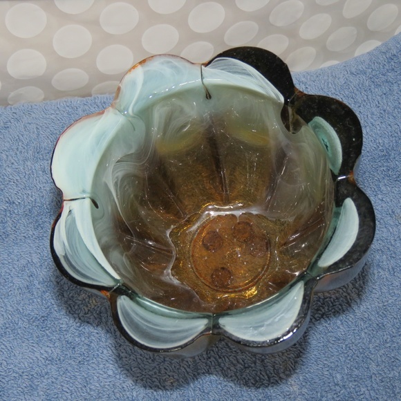 Art Glass Heavy Colorful Trinket / Plant Holder Vase - Picture 2 of 5